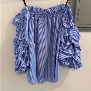Blue and white off shoulder top